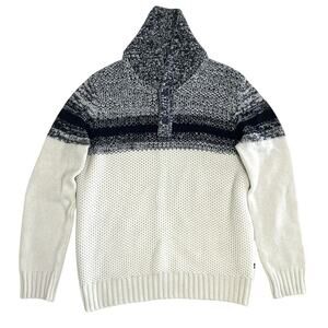 Nautica Sweater Men's Shawl Collar Wool Blend Cream/Blue Size Large